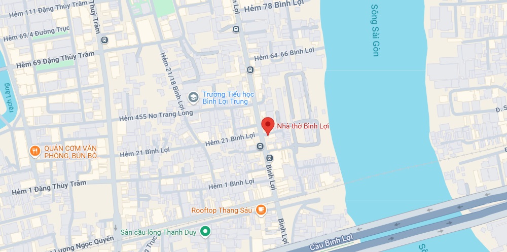 Giáo xứ Bình Lợi nằm gần sông Sài Gòn (Ảnh: Google Maps)