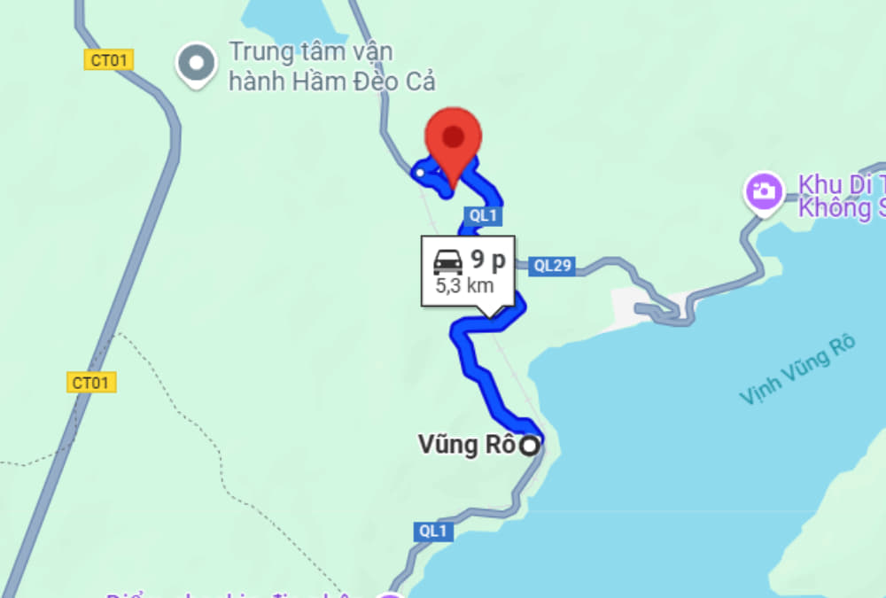 Suối Mơ cách Vũng Rô khoảng 5km về hướng Nam (Ảnh: Google Maps)