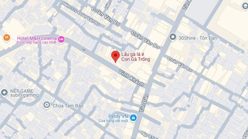 Địa chỉ của quán Lẩu gà lá é Con Gà Trống (Ảnh: Google Maps)