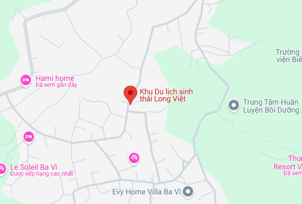 Khu sinh thái Long Việt cách Vườn quốc gia Ba Vì khoảng 8km (Ảnh: Google Maps)