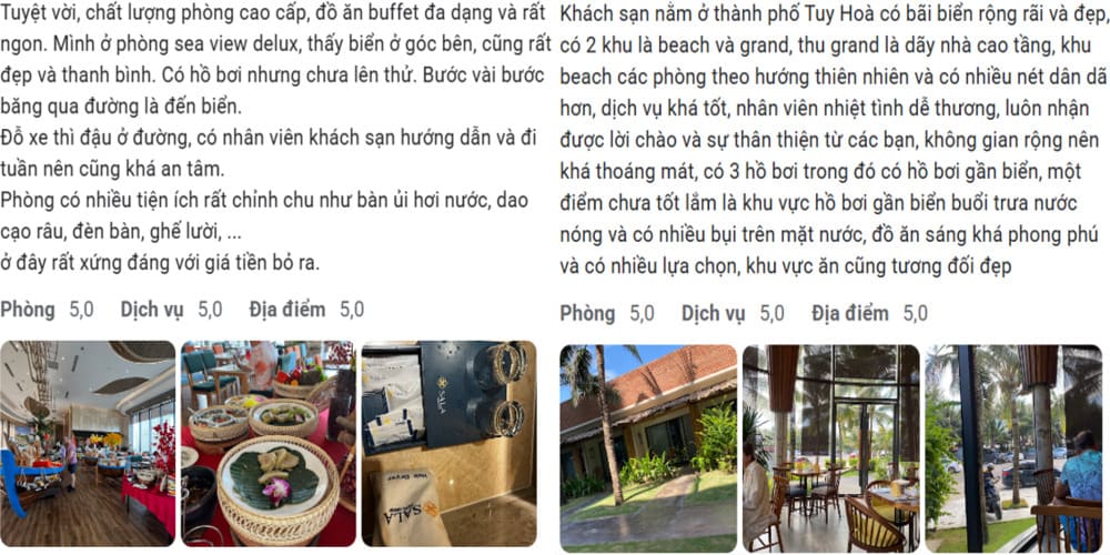 Đánh giá của khách hàng về Sala Tuy Hòa Beach Hotel trên Google Maps 