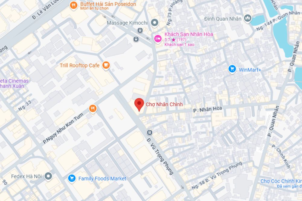 Chợ Nhân Chính nằm tại số 1 phố Nhân Hòa, Nhân Chính, Thanh Xuân (Ảnh: Google Maps)