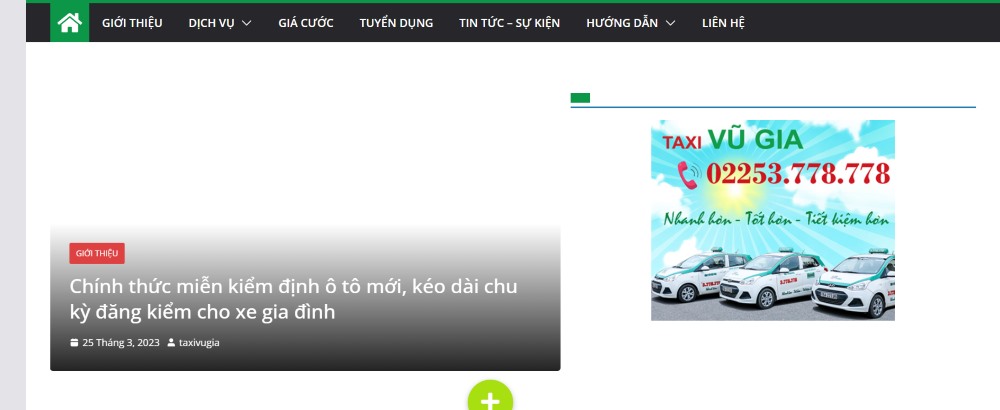 Trang website taxi Vũ Gia (Ảnh: Taxi Vũ Gia)