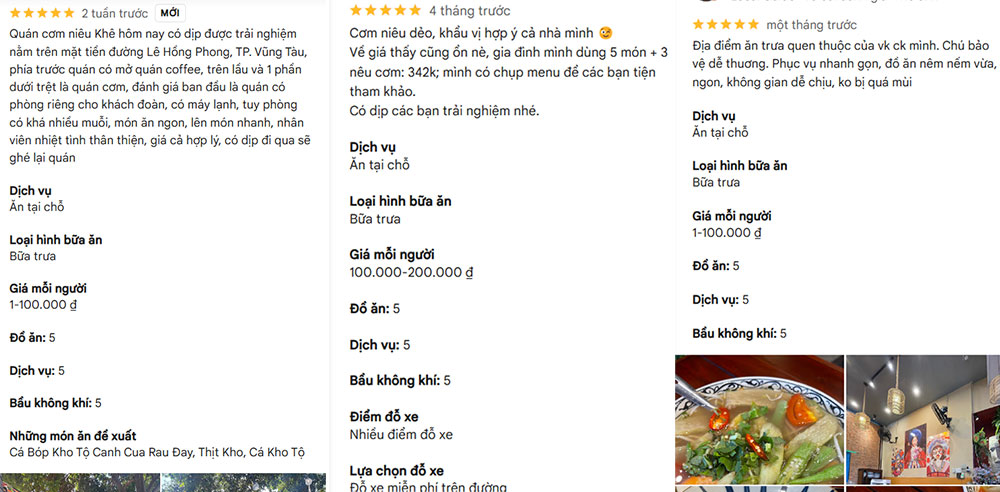 Đánh giá của khách hàng trên Google Maps (Ảnh: Google Maps)