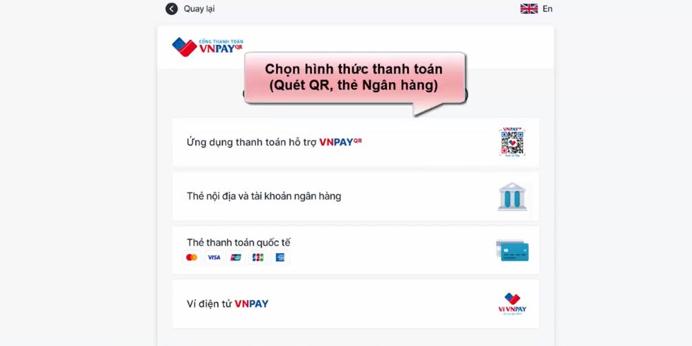 Chọn hình thức thanh toán 