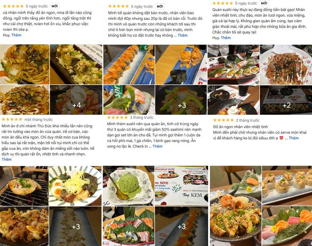 Đánh giá của thực khách về Uchi Sushi Quận 4 trên Google Maps (