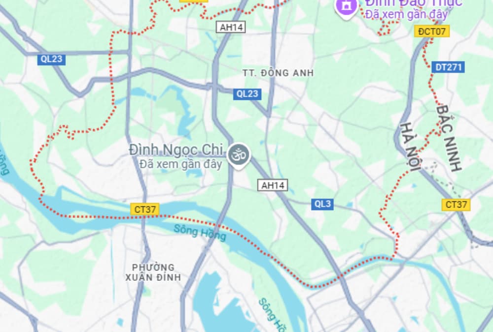 Huyện Đông Anh cách trung tâm Hà Nội khoảng 18km (Ảnh: Google Maps)