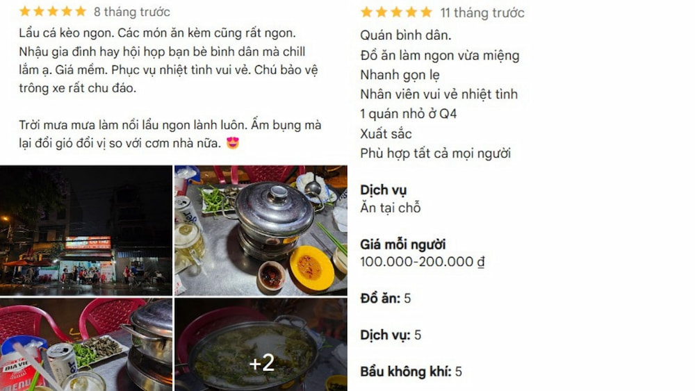 Lẩu cá kèo Cô Thu nhận được nhiều phản hồi tích cực (Ảnh: Google Maps)