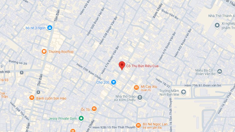 Cô Thu bún riêu cua số 198C Xóm Chiếu, Phường 15, Quận 4 (Ảnh: Google Maps)