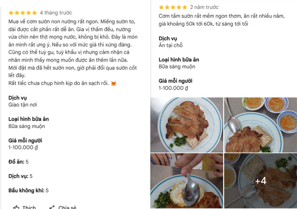 Nhận xét của thực khách từng ăn tại quán Cơm Tấm 449 (Ảnh: Google Maps)