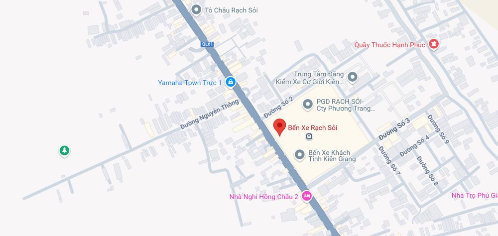 Địa chỉ bến xe Rạch Sỏi trên bản đồ điện tử (Ảnh: Google Maps)