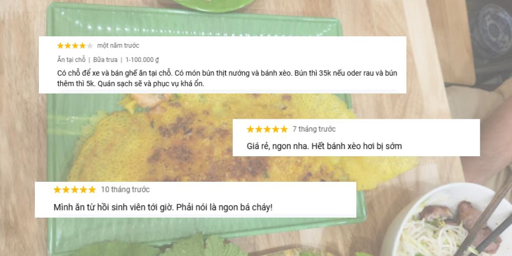 Cảm nhận khách hàng về hương vị tiệm bánh xèo Miếu Nổi