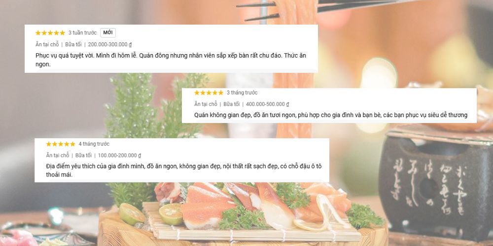 Đánh giá khách hàng về không gian và hương vị sushi tại Ikigai 