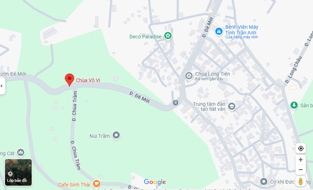 Chùa Vô Vi tọa lạc tại dãy núi Tử Trầm, được định vị trên Google Maps (Ảnh: Google Maps)