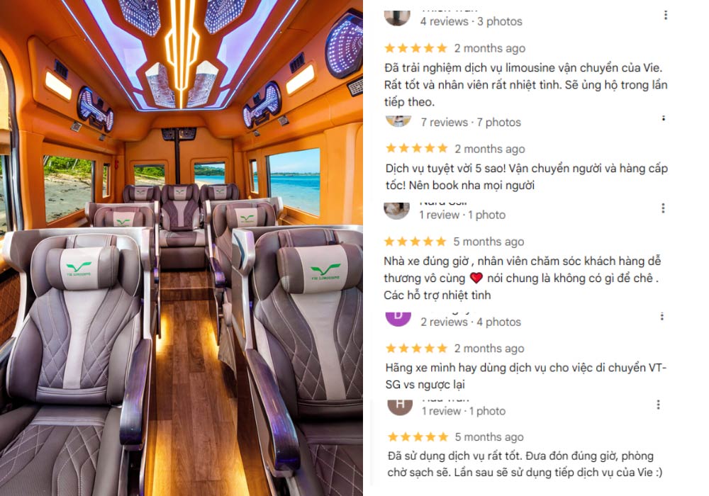 Một số đánh giá nổi bật về hãng vận tải Vie Limousine (Ảnh: Google Maps)