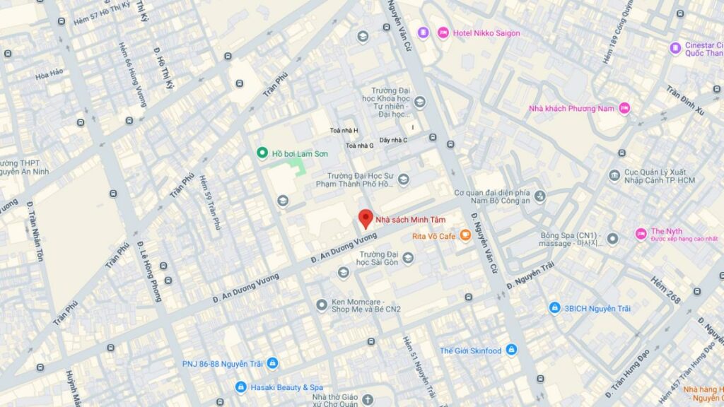 Vị trí của nhà sách Minh Tâm Quận 5 trên bản đồ (Ảnh: Google Maps)