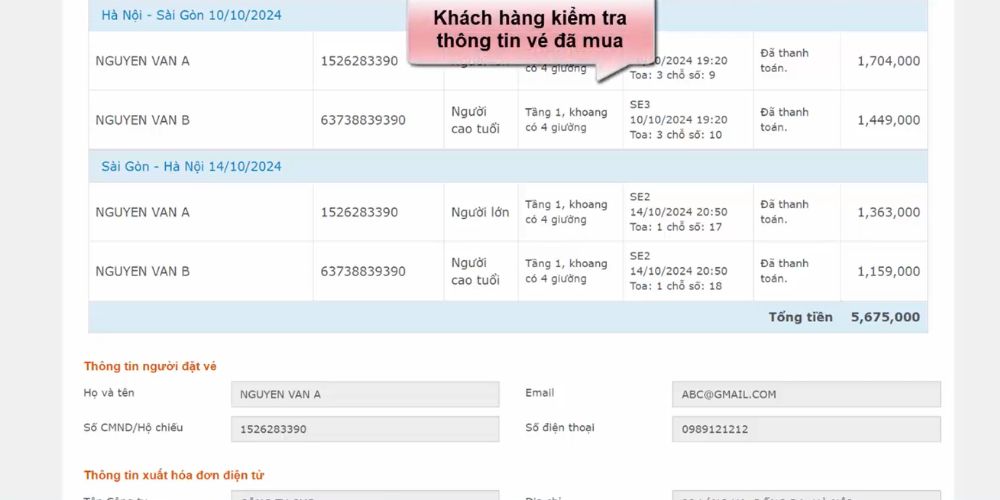 Khách hàng kiểm tra lại một lần các thông tin vé