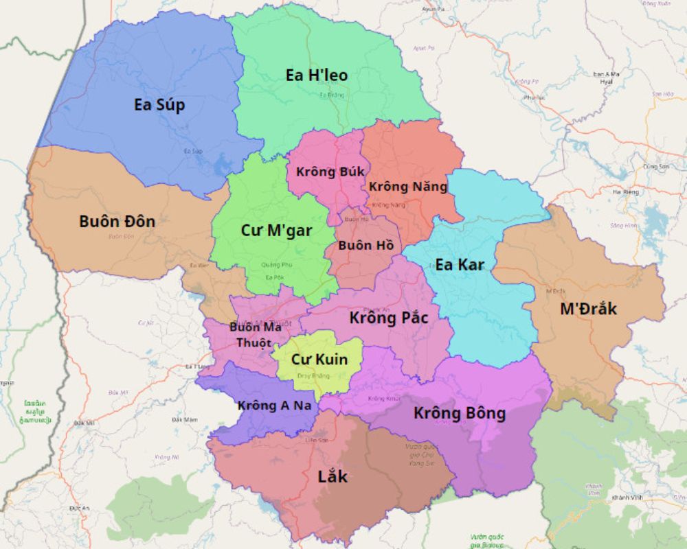 Bản đồ hành chính Tỉnh Đắk Lắk (Ảnh: dandautu.vn)