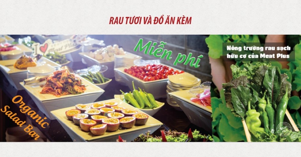 Meat Plus Hồ Tây cung cấp rau tươi và đồ ăn kèm miễn phí, giúp cân bằng lại bữa ăn