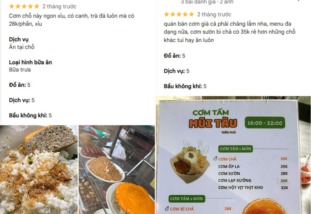 Nhận xét của thực khách từng ăn tại quán cơm tấm Mũi Tàu (Ảnh: Google Maps)