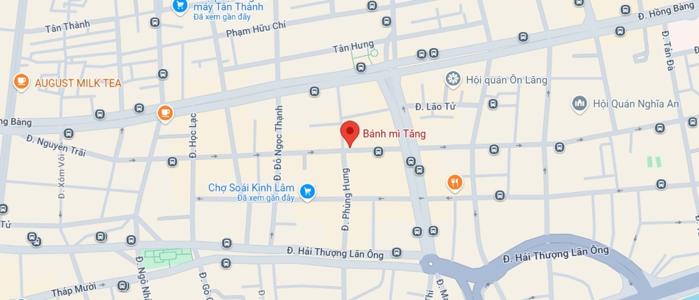 Vị trí của quán bánh mì Tăng trên bản đồ (Ảnh: Google Maps)