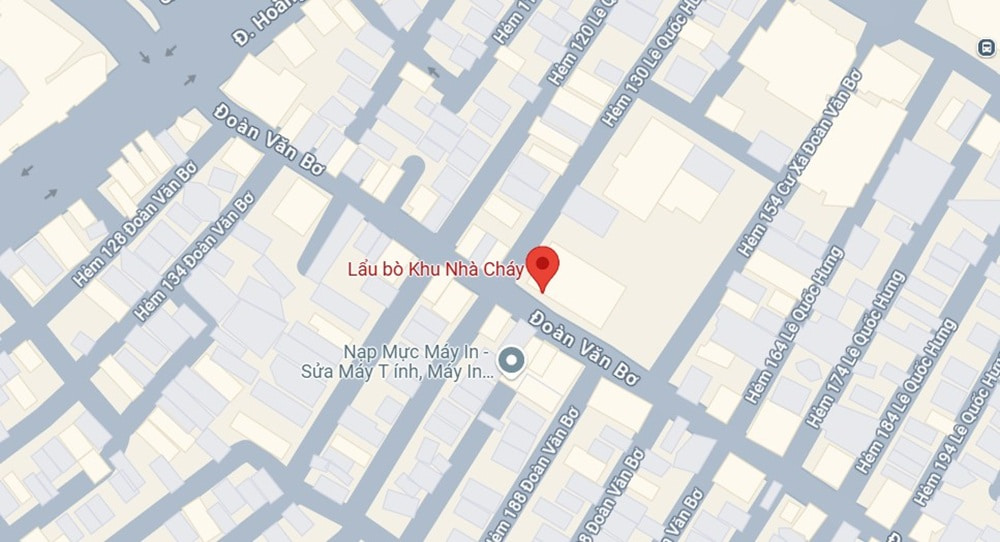 Địa chỉ quán Lẩu bò Khu Nhà Cháy (Ảnh: Google Maps)