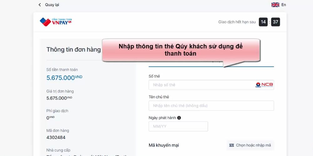 Tiến hành nhập chính xác thông tin để thanh toán 