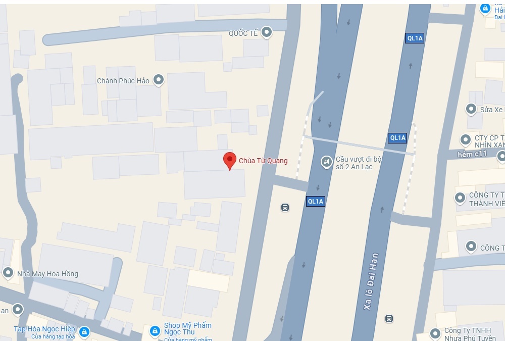 Chùa Từ Quang Bình Chánh thuộc xã Tân Kiên, Bình Chánh (Ảnh: Google Maps)