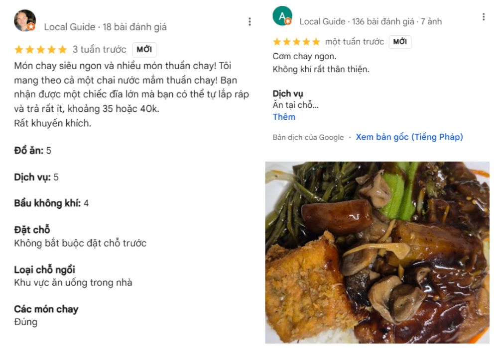 Những đánh giá tích cực đối với quán chay Tường Nguyên 