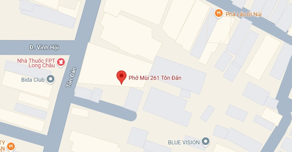 Địa chỉ quán Phở Mùi 261 Tôn Đản Quận 4 (Ảnh: Google Maps)