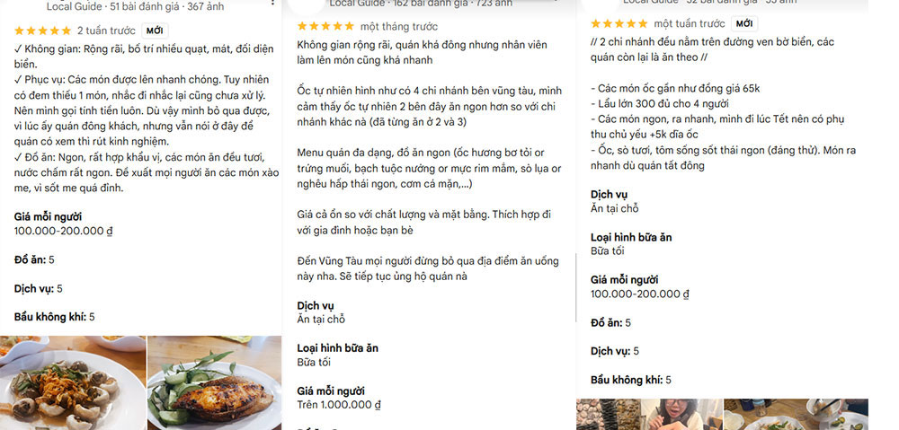 Đánh giá của khách hàng trên Google Maps (Ảnh: Google Maps)