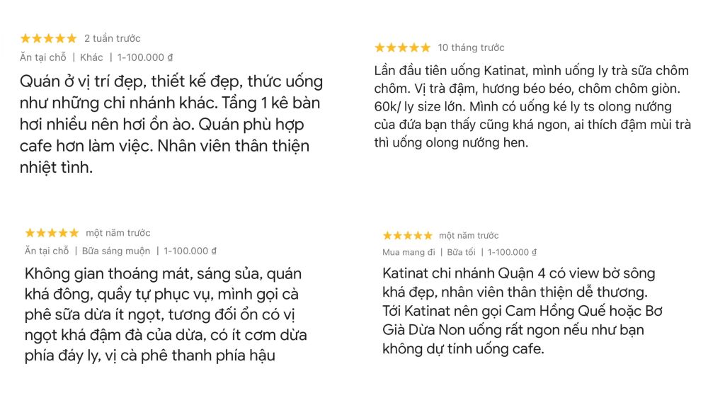 Katinat có chất lượng ổn định theo thời gian (Ảnh: Google Maps)