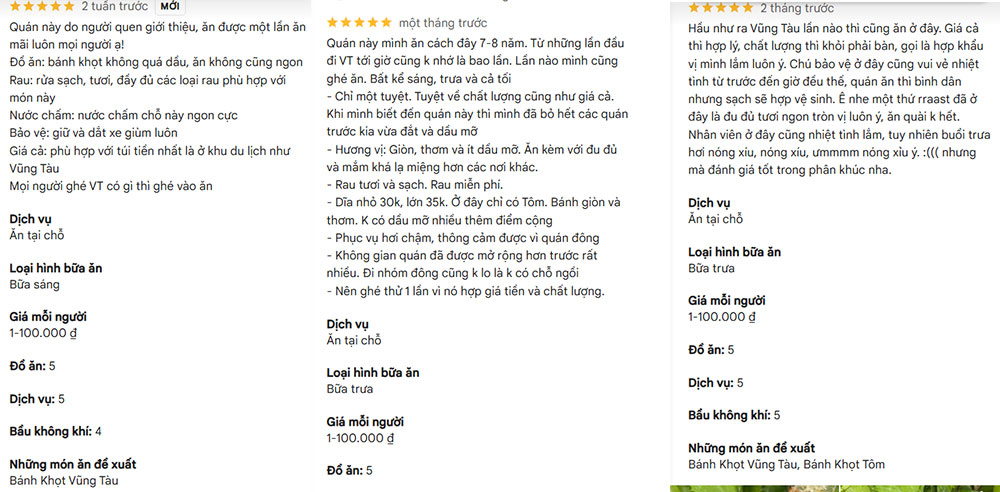 Đánh giá của khách hàng trên Google Maps (Ảnh: Google Maps)