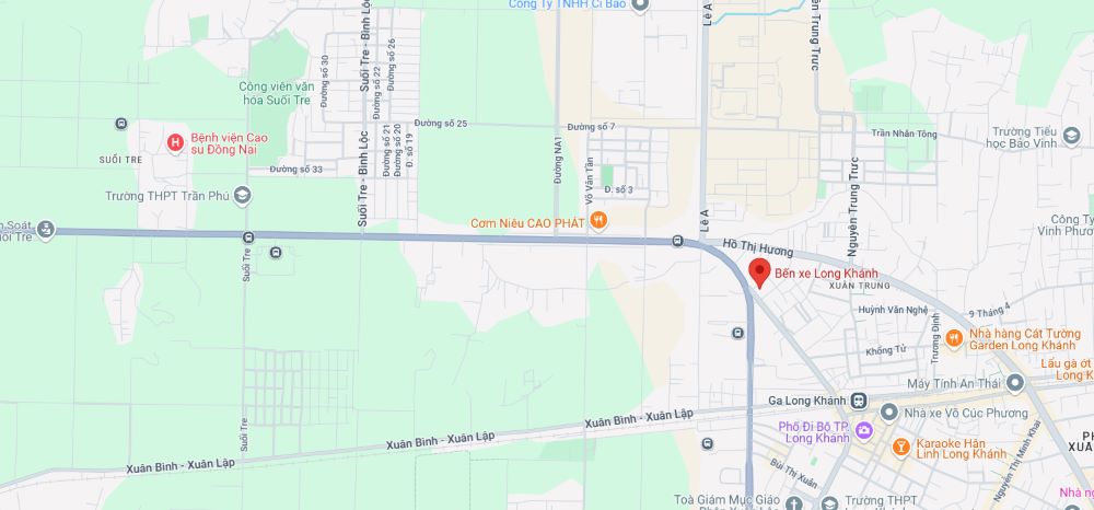Địa chỉ bến xe Long Khánh trên bản đồ điện tử (Ảnh: Google Maps)