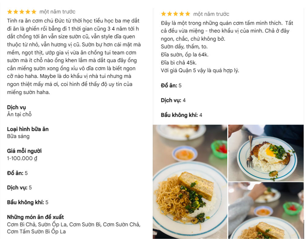 Nhận xét của khách hàng từng ăn tại quán Cơm Tấm 449 (Ảnh: Google Maps)