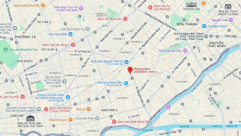 Vị trí của nhà sách Phương Nam (SEDIDCO) Quận 5 trên bản đồ (Ảnh: Google Maps)