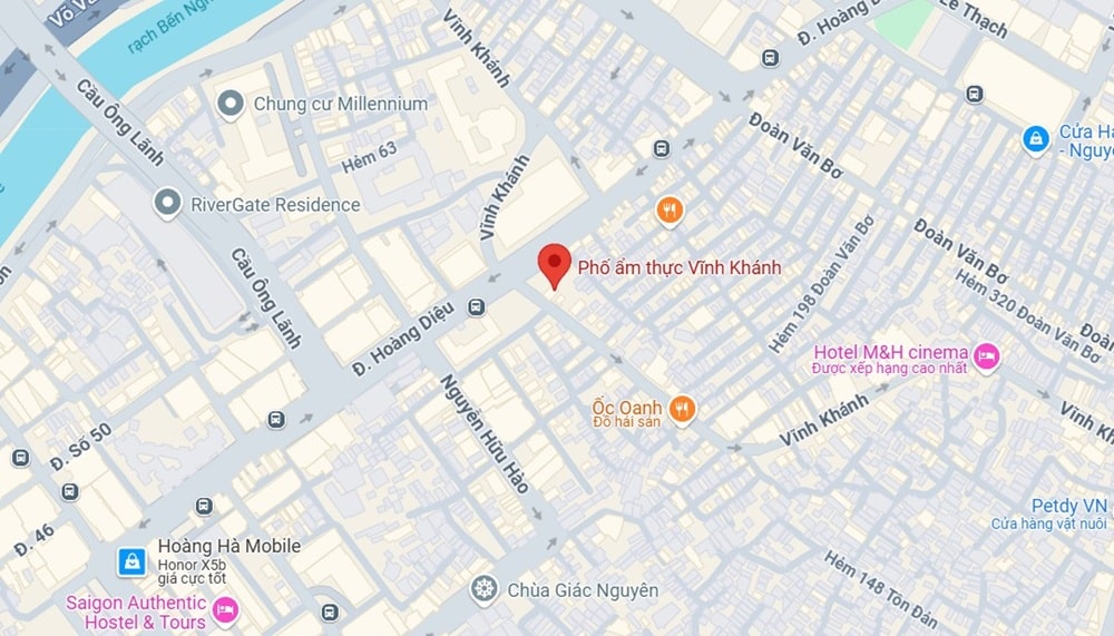 Địa chỉ của khu ẩm thực Vĩnh Khánh (Ảnh: Google Maps)