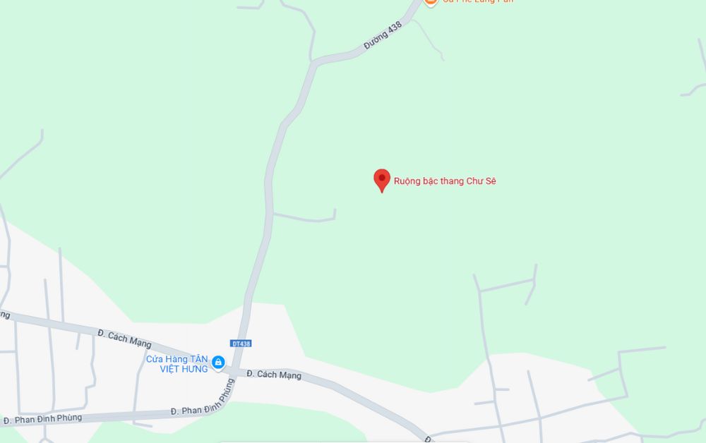 Vị trí ruộng bậc thang Chư Sê tại xã Dun, huyện Chư Sê, Gia Lai (Ảnh: Google Maps) 