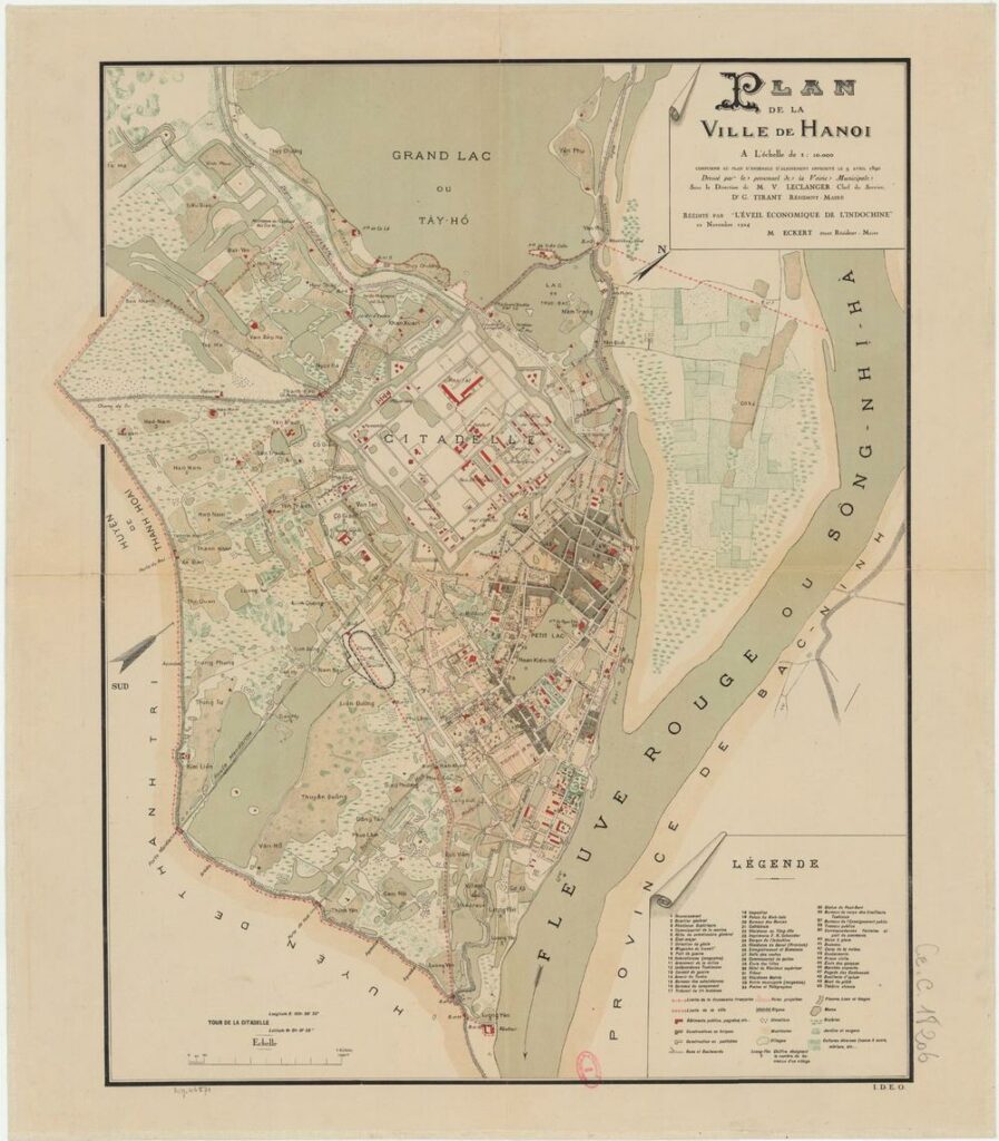 Bản đồ thành phố Hà Nội năm 1890 (Ảnh: Thư viện Quốc gia Pháp)