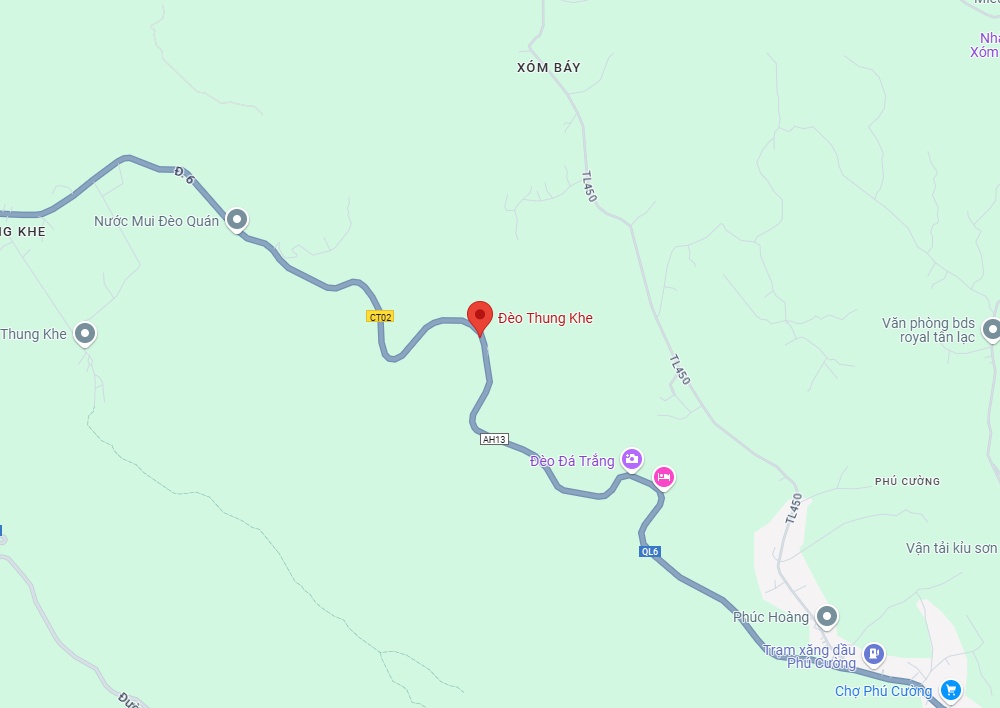 Đèo Thung Khe nằm trên Quốc lộ 6, cách Hà Nội 120km (Ảnh: Google Maps)