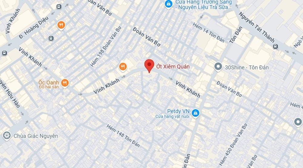 Ớt Xiêm Quán tọa lạc tại 568 Vĩnh Khánh, Phường 8, Quận 4 (Ảnh: Google Maps)