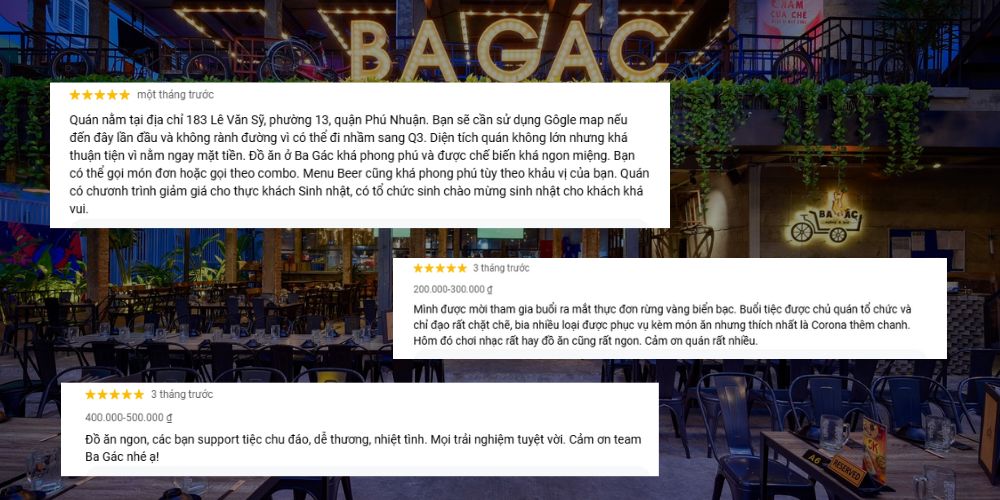 Đánh giá khách hàng về địa chỉ BA GÁC Vietnamese Grill & Beer Garden Lê Văn Sỹ 