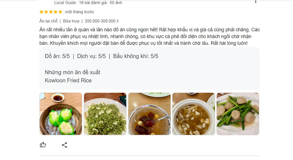 Đánh giá của khách hàng từng thưởng thức ẩm thực tại quán ăn Cửu Long (Ảnh: Google Maps)
