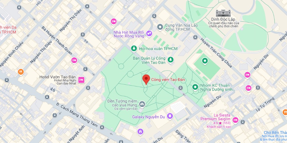 Vị trí của công viên trên bản đồ (Ảnh: Google Maps)