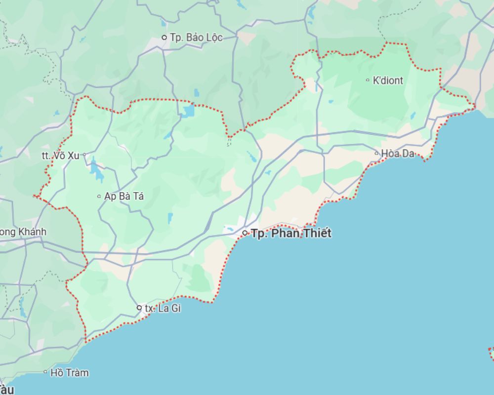 Bản đồ Bình Thuận được thể hiện trên Google Maps (Ảnh: Google Maps)