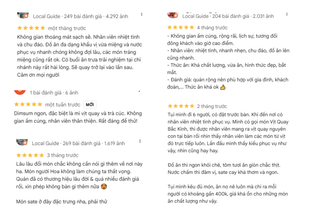 Một số đánh giá của thực khách về Baoz Dimsum tại Quận 5 (Ảnh: Google Maps)