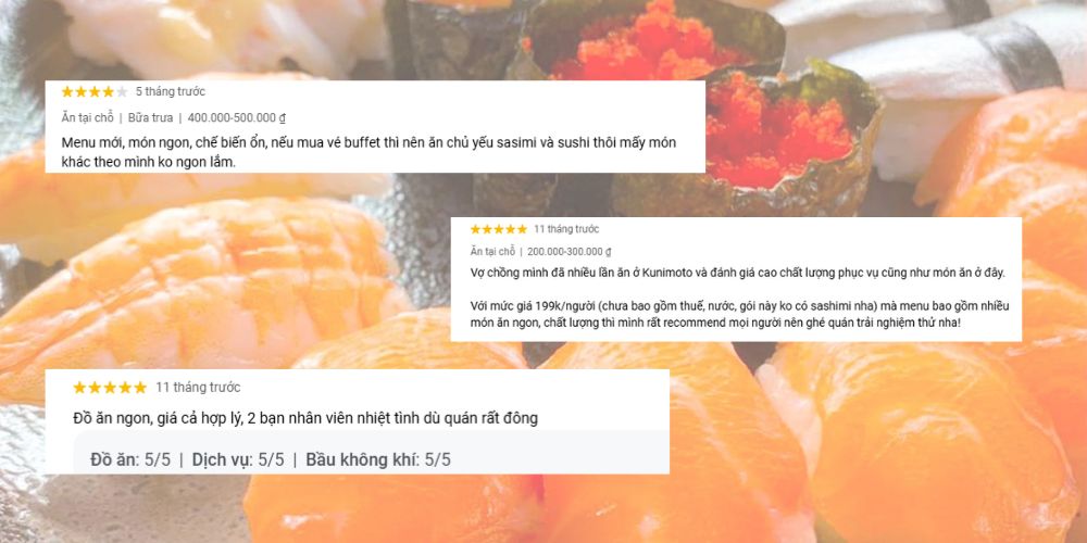 Feedback khách hàng về Buffet Sushi Kunimoto