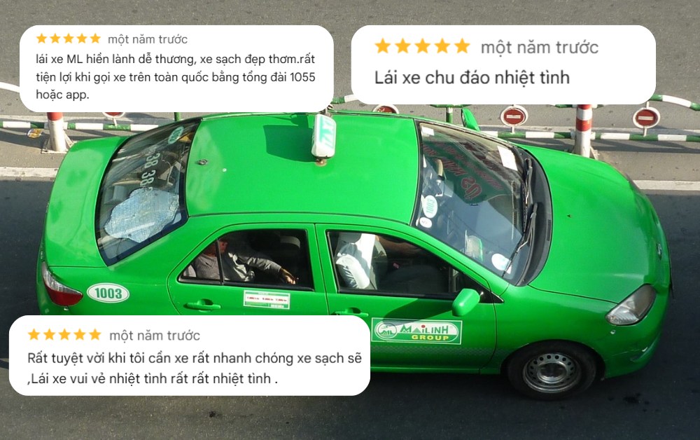 Một số nhận xét tích cực từ khách hàng về dịch vụ taxi Mai Linh (Ảnh: Google Maps)