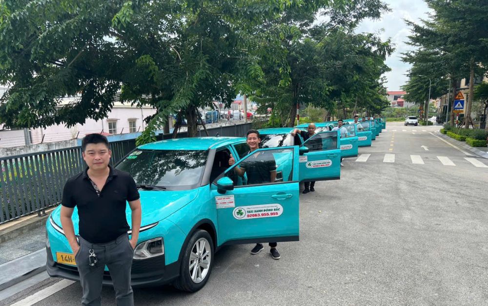 Dàn xe điện Xanh Đông Bắc sẵn sàng phục vụ khách hàng với quy mô lớn (Ảnh: Fanpage Taxi Xanh Đông Bắc)