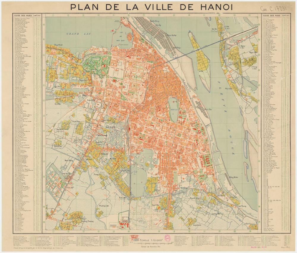 Bản đồ Hà Nội năm 1942 (Ảnh: Thư viện Quốc gia Pháp)